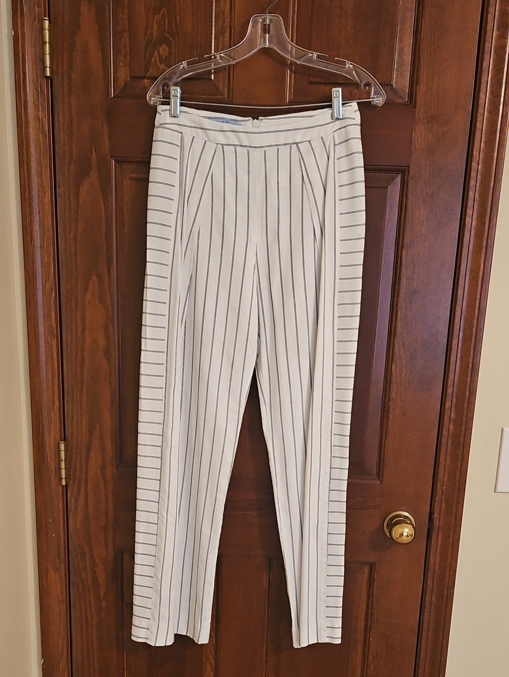 ANTONIO MELANI Cream Wide Leg Pinstripe Pants